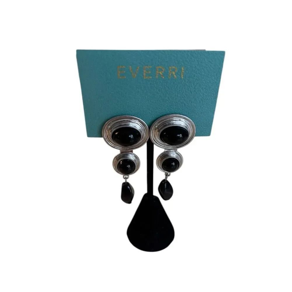 Everri Silver Tone Black Triple Drop Design Earrings.